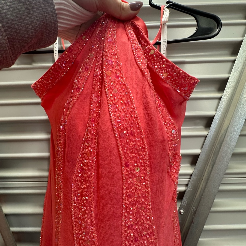 Sue Wong Coral Sequin Halter Prom Dress